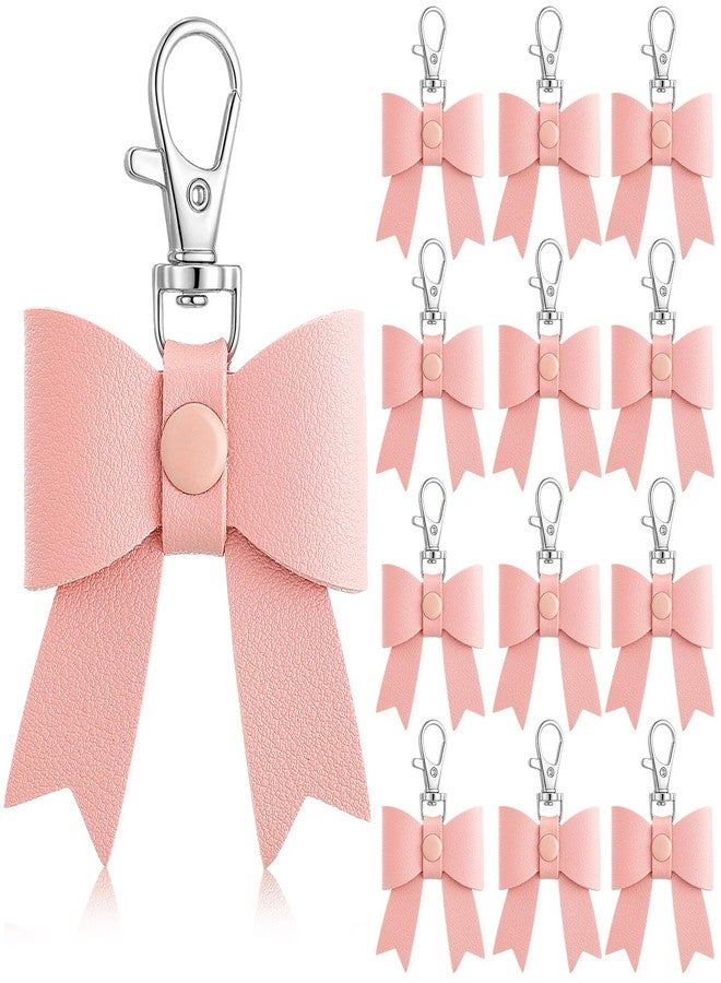 Equsion 12 Pcs Leather Bow Keychain Bulk Christmas Cute Bow Keychain Pendant Gifts for Purse Charms Decoration Women Girls(Pink) - Image 1