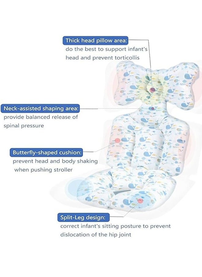 Generic - Stroller Seat Cushion Infant Car Seat Insert Stroller Head and Body Support Pillow Breathable Car High Chair Cushion Non Slip Cushion for Baby Kid Toddler(Blue Whale) - Image 1