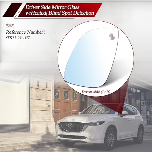GrteRokky Driver Side Mirror Glass w/Heated|Blind Spot Detection Compatible for Mazda CX-5 2017-2023 CX-9 2016-2023 Left Side Rear View Mirror LH Heating with Backing Plate TK71-69-1G7 - Image 3