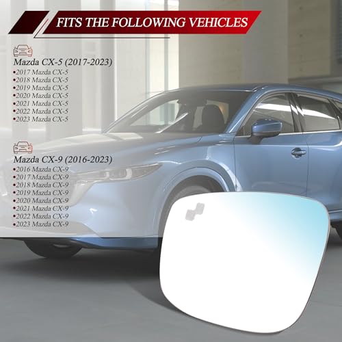 GrteRokky Driver Side Mirror Glass w/Heated|Blind Spot Detection Compatible for Mazda CX-5 2017-2023 CX-9 2016-2023 Left Side Rear View Mirror LH Heating with Backing Plate TK71-69-1G7 - Image 2