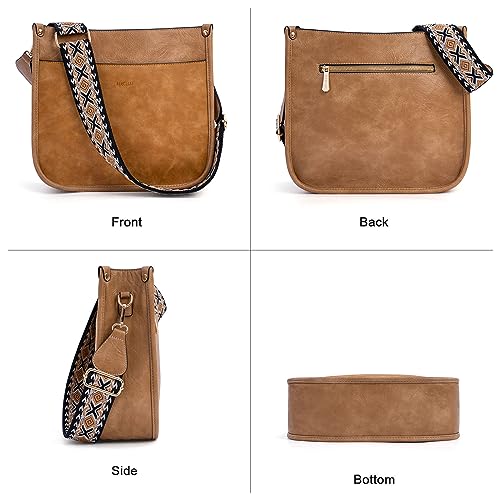 HKCLUF Crossbody Bags for Women Trendy Vegan Leather Hobo Handbags With 2PCS Adjustable Guitar Strap Crossbody Shoulder Purses for Women(zslight yellow) - Image 2