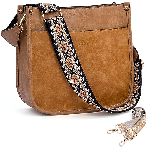 HKCLUF Crossbody Bags for Women Trendy Vegan Leather Hobo Handbags With 2PCS Adjustable Guitar Strap Crossbody Shoulder Purses for Women(zslight yellow) - Image 1