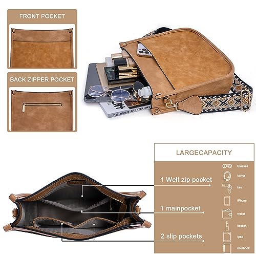 HKCLUF Crossbody Bags for Women Trendy Vegan Leather Hobo Handbags With 2PCS Adjustable Guitar Strap Crossbody Shoulder Purses for Women(zslight yellow) - Image 3