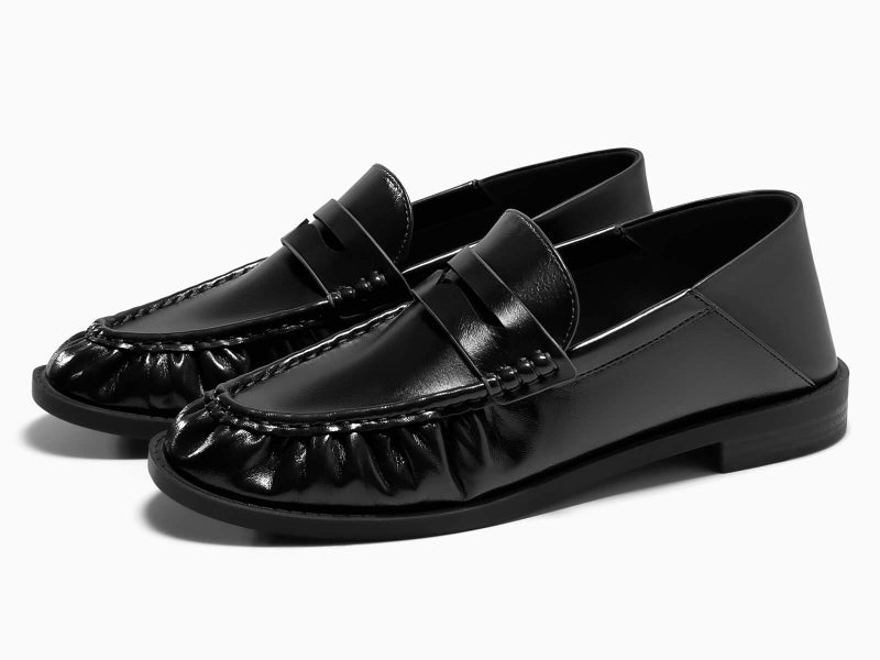 Coutgo Womens Penny Loafers for Women Comfortable Slip on Shoes Collapsible Heel Closed Toe Dressy Casual Work Flats, Black, Size 7 - Image 4