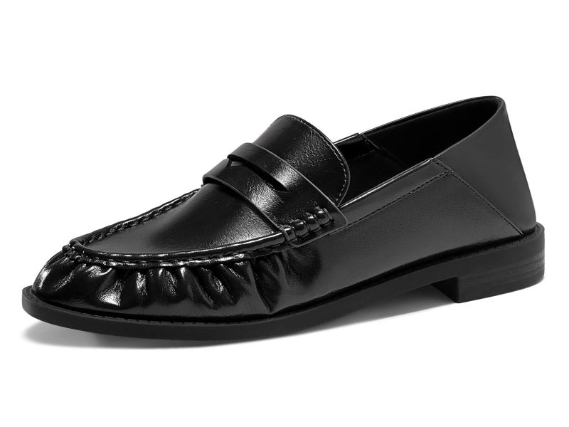 Coutgo Womens Penny Loafers for Women Comfortable Slip on Shoes Collapsible Heel Closed Toe Dressy Casual Work Flats, Black, Size 7 - Image 1