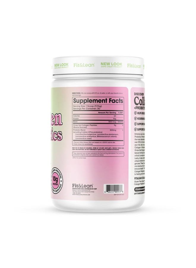 Fit & Lean - Collagen + Probiotics- Grass-fed Collagen Peptide Powder, Unflavored, 12.64oz - Image 1