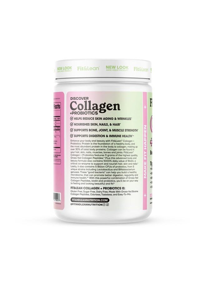 Fit & Lean - Collagen + Probiotics- Grass-fed Collagen Peptide Powder, Unflavored, 12.64oz - Image 1