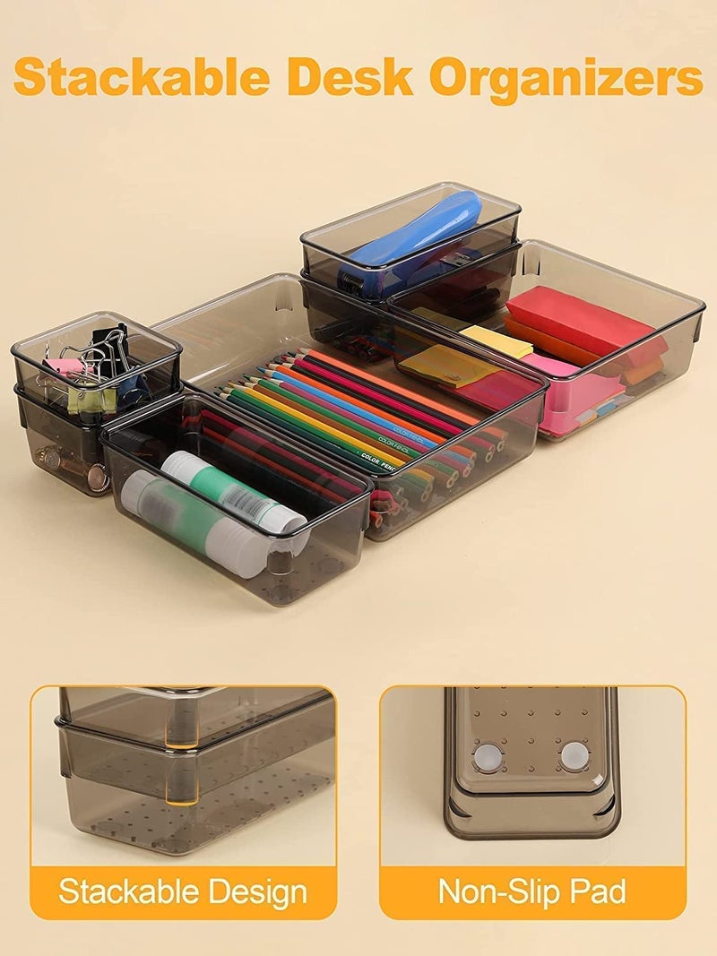 Boniry Drawer Storage Organizer | Drawer Organizer Trays Set Clear Plastic Storage Bins Bathroom Tray Dividers Acrylic Organizer | Dressing Table Organizer (Black, 6 Pcs) - Image 3