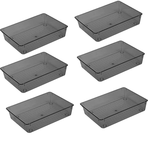 Boniry Drawer Storage Organizer | Drawer Organizer Trays Set Clear Plastic Storage Bins Bathroom Tray Dividers Acrylic Organizer | Dressing Table Organizer (Black, 6 Pcs) - Image 1