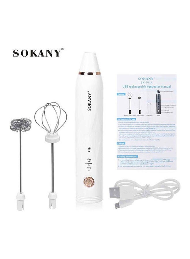 sokany Multifunction Portable Blender   Hand Stick Beater Blender Rechargeable Coffee 120.0 W 201A-W White  - Image 1