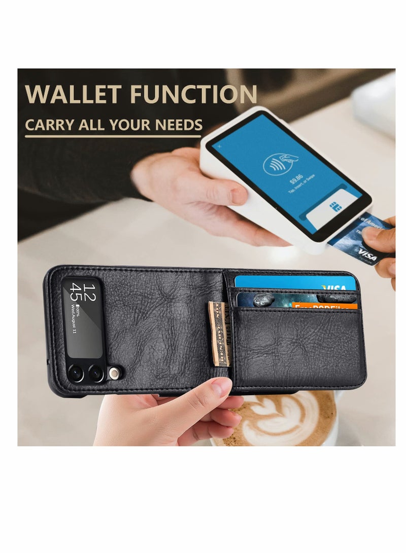 SYOSI KASTWAVE for Samsung Galaxy Z Flip 3 Case Wallet Case with Card Holder, Slim Fit Premium PU Leather + Hard PC Protective Flip Phone Cover for Samsung Galaxy Z Flip 3 5G 2021 (Black) - Image 3
