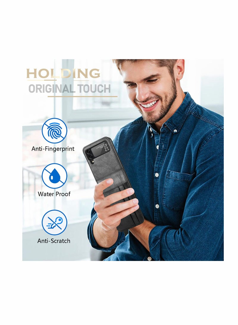 SYOSI KASTWAVE for Samsung Galaxy Z Flip 3 Case Wallet Case with Card Holder, Slim Fit Premium PU Leather + Hard PC Protective Flip Phone Cover for Samsung Galaxy Z Flip 3 5G 2021 (Black) - Image 2