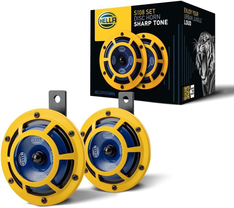 HELLA 922000731 Sharptone 12V High Tone/Low Tone Twin Horn Kit with Yellow Protective Grill, 2 Horns Wide use compliant quality - Image 1