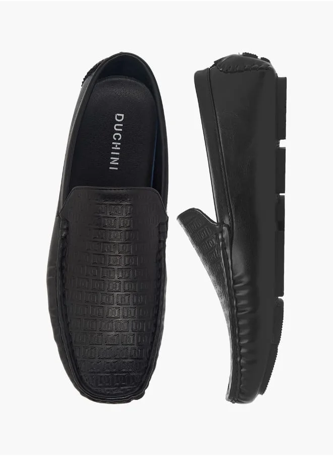DUCHINI Men's Monogram Textured Slip-On Moccasins