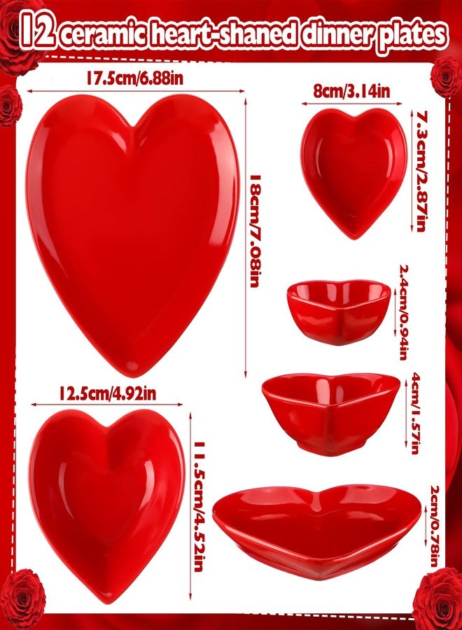 Willinglong 12 Pcs Red Heart Shaped Plates Ceramic Dishes for Elegant Dessert Display Salad Appetizer Plate Cooking Gift for Candy Steak Snacks Serving Wedding Anniversary Valentine's Day - Image 4