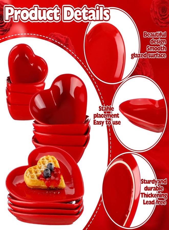 Willinglong 12 Pcs Red Heart Shaped Plates Ceramic Dishes for Elegant Dessert Display Salad Appetizer Plate Cooking Gift for Candy Steak Snacks Serving Wedding Anniversary Valentine's Day - Image 3
