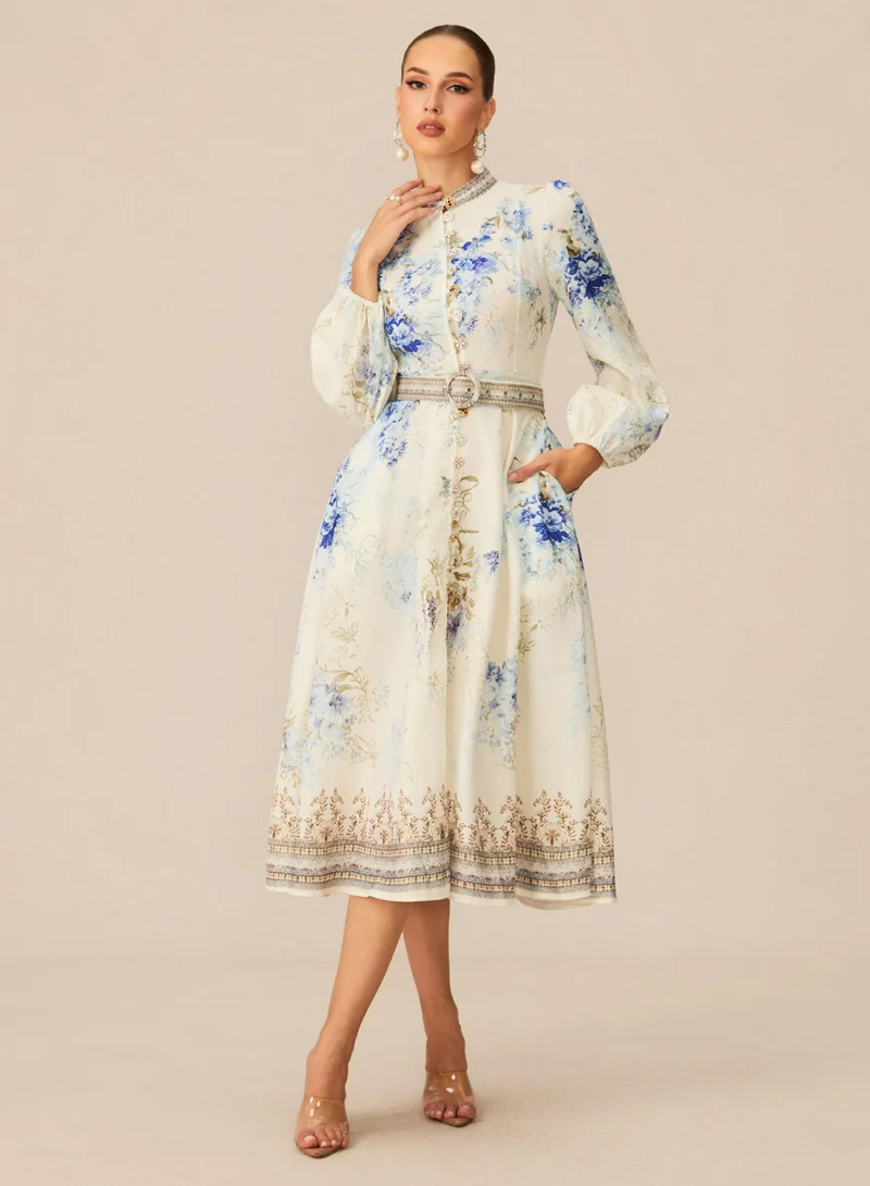 Sunfere Most Beautiful Day White Floral Print Midi Dress