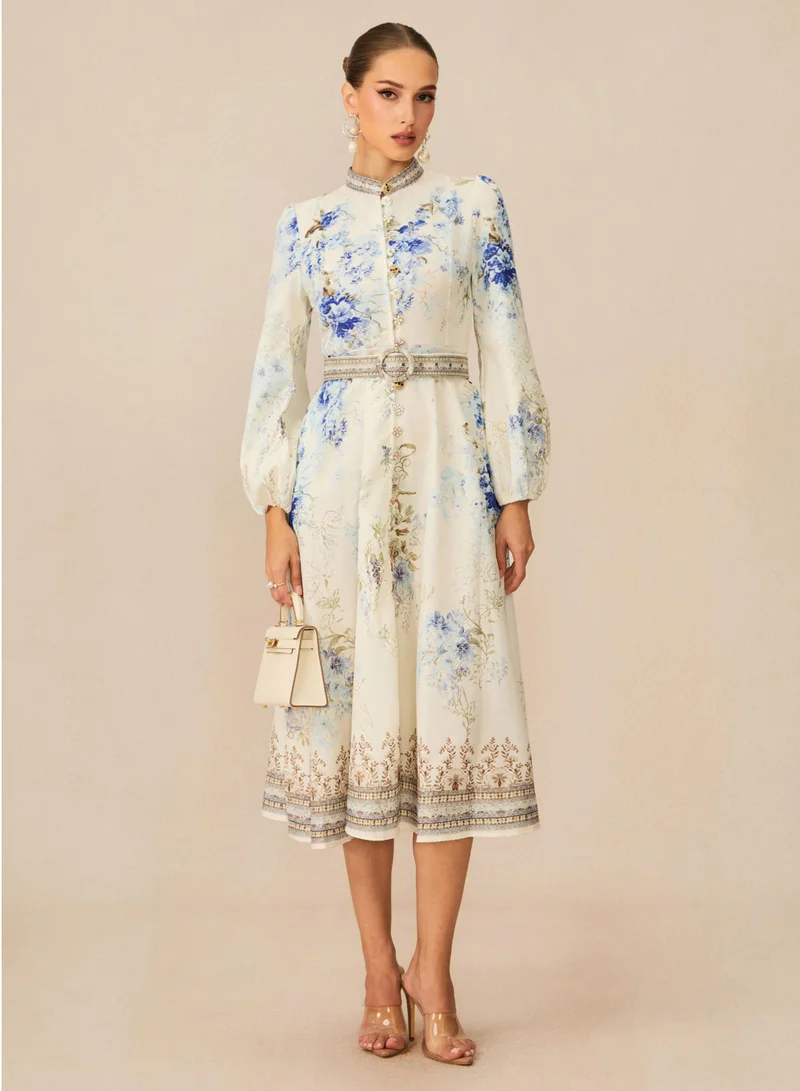 Sunfere Most Beautiful Day White Floral Print Midi Dress