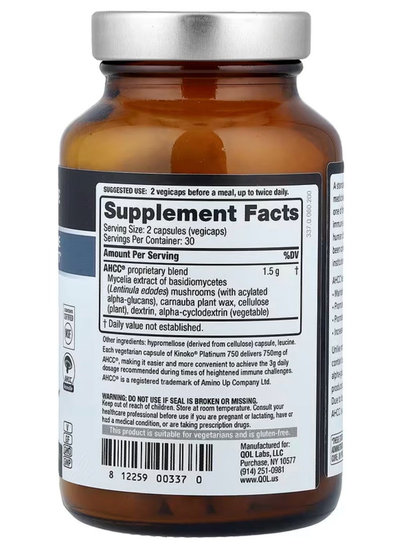 Quality of Life Labs, Kinoko Platinum AHCC, 60 Veggie Capsules - Image 2