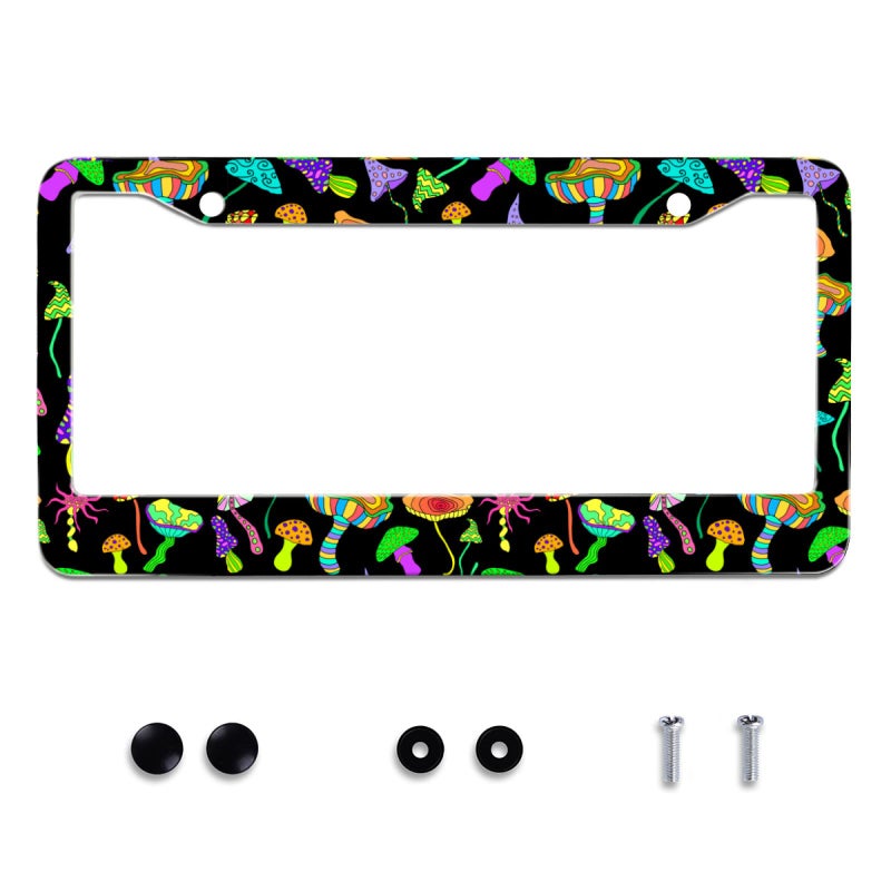 Omw2fyb Personalise Colorful Mushrooms License Plate Frames Funny License Plate Frame Car Universal Stainless Steel Accessories Cars Decor with 2 Holes and Screws Fits Standard US Vehicles Size 122 x 6 Inch - Image 3