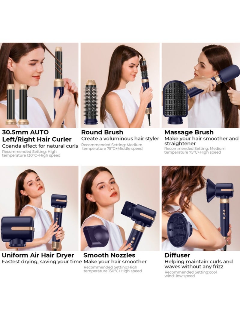 7-in-1 Hair Dryer Brush and Styling Tool Set, Hair Streightening Brushes, Hot Air Curler, for Drying, Combing, Curling, and Straightening Hair, 1400W, 110,000 RPM Air Curler Suitable for Ion-Enhanced Hair Dryer with three Temperature Levels and Cold Air Salon-Quality Styling Black Gift box - Image 3