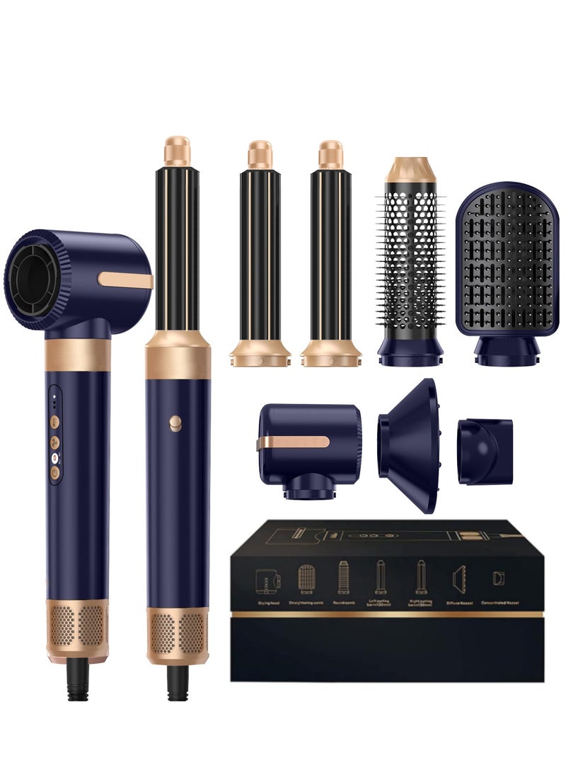 7-in-1 Hair Dryer Brush and Styling Tool Set, Hair Streightening Brushes, Hot Air Curler, for Drying, Combing, Curling, and Straightening Hair, 1400W, 110,000 RPM Air Curler Suitable for Ion-Enhanced Hair Dryer with three Temperature Levels and Cold Air Salon-Quality Styling Black Gift box - Image 1