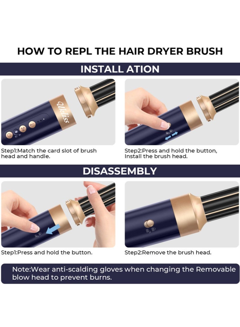 7-in-1 Hair Dryer Brush and Styling Tool Set, Hair Streightening Brushes, Hot Air Curler, for Drying, Combing, Curling, and Straightening Hair, 1400W, 110,000 RPM Air Curler Suitable for Ion-Enhanced Hair Dryer with three Temperature Levels and Cold Air Salon-Quality Styling Black Gift box - Image 5