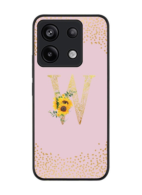 Rugged Black Edge Case for Xiaomi Redmi Note 13 Pro 5G Case Cover- Custom Monogram Initial Letter Mandala Floral Pattern Alphabet - W(Pink)