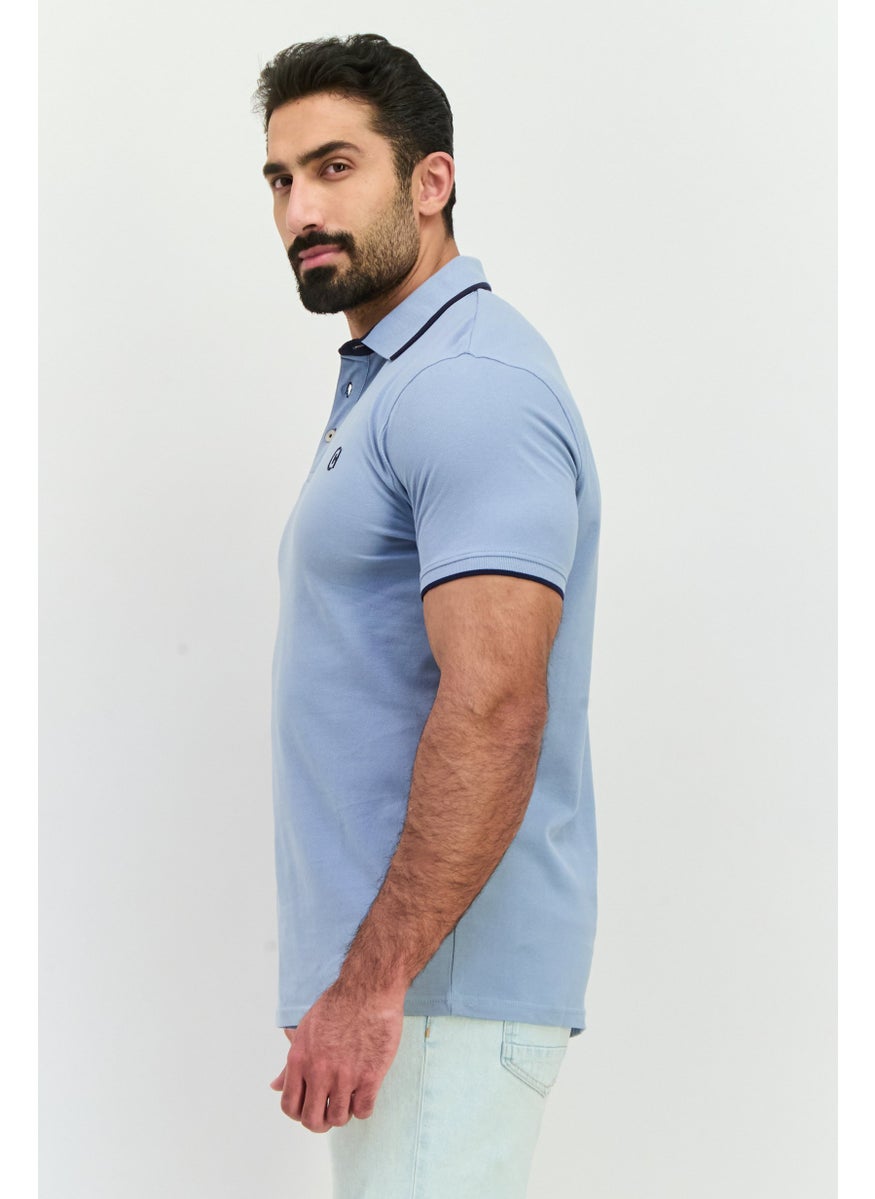 CROSSHATCH - Men Regular Fit Brand Logo Short Sleeves Polo, Dusty Blue - Image 1