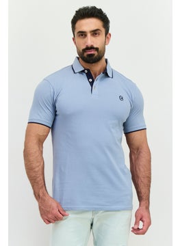 Men Regular Fit Brand Logo Short Sleeves Polo, Dusty Blue
