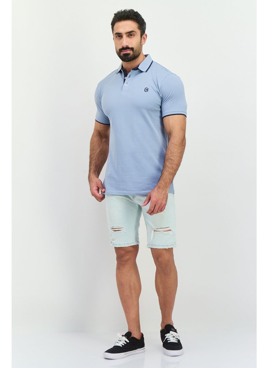 CROSSHATCH - Men Regular Fit Brand Logo Short Sleeves Polo, Dusty Blue - Image 1