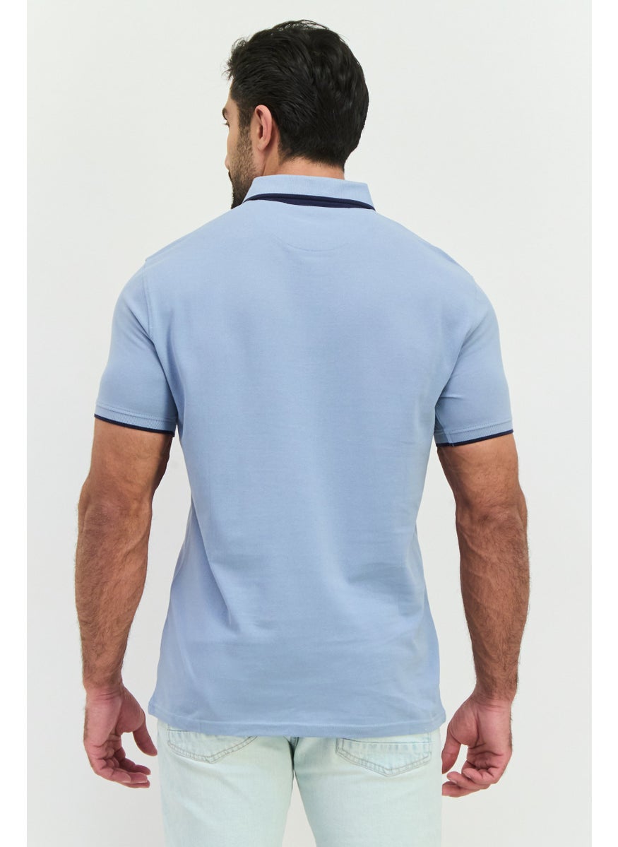 CROSSHATCH Men Regular Fit Brand Logo Short Sleeves Polo, Dusty Blue  - Image 3