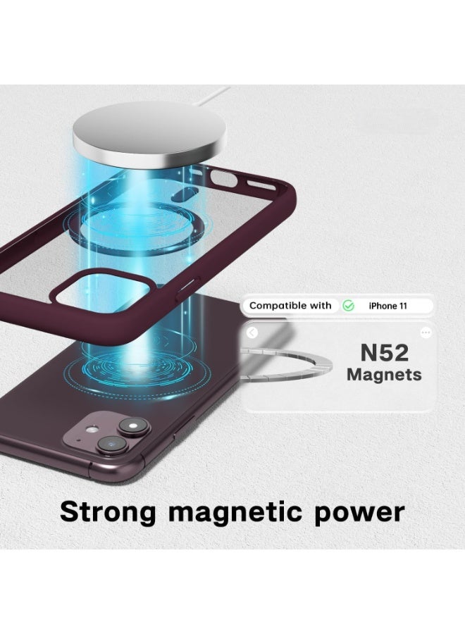 أكاليكس جراب مغناطيسي شفاف لهاتف آيفون 11 [مقاوم للصدمات ونحيف] غطاء خلفي صلب شفاف مع حماية عالية الجودة | أحمر داكن - Image 5