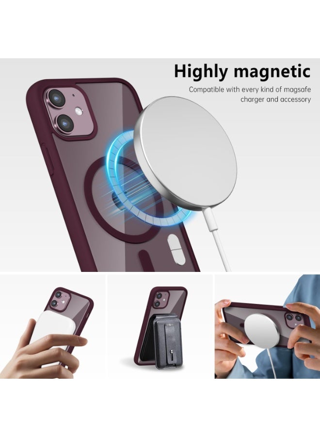 أكاليكس جراب مغناطيسي شفاف لهاتف آيفون 11 [مقاوم للصدمات ونحيف] غطاء خلفي صلب شفاف مع حماية عالية الجودة | أحمر داكن - Image 2