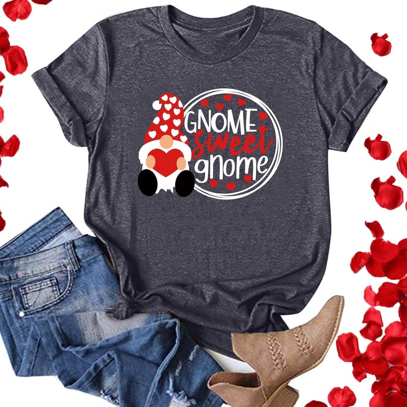 klarako Valentine's Day Custom T Shirt for Girlfriend, Women Cute Love Heart Print Short Sleeve Couples Tops Loose Pullover - Image 2
