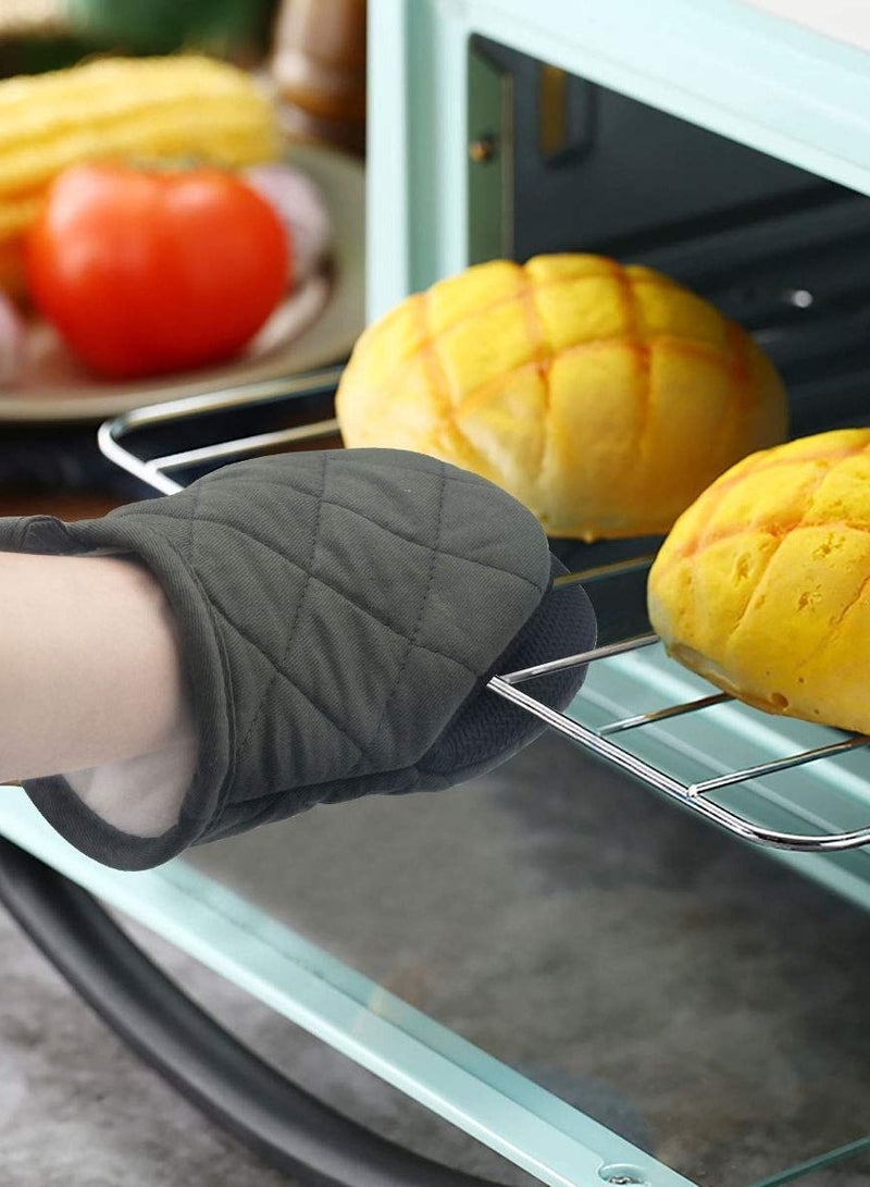SYOSI Silicone Oven Short Gloves, Kitchen Insulated Mini Oven Gloves for 400 Fahrenheit Degrees, Non-Slip Surface and Hanging Loop for Handling Hot Pans Cookware/Bakeware Machine Washable (Gray)  - Image 2