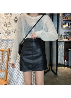 Womens Fashionable Elegant High-Waisted Slimming Leather Skirt For Autumn/Winter Slimming Packaged Buttock Green Apple Black lined, fashion tape