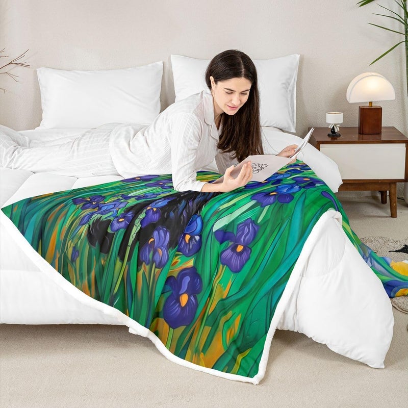 Erosebridal Black Cat Sherpa Blanket Botanical Flowers Plants Fuzzy Plush Throw Cute Pet Animal Fleece Blanket for Kids Boys Girls,Green Black Purple Decor for Bed Couch 40"x50" - Image 5