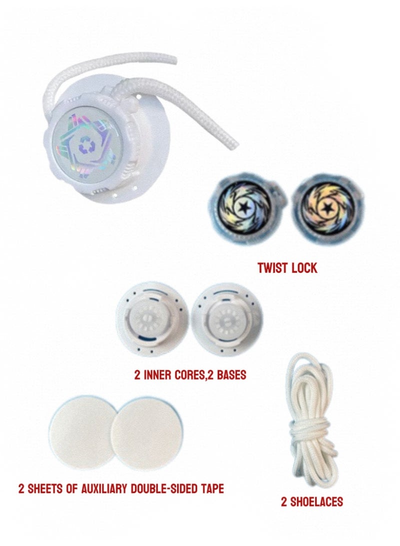 jingpin Rotating Button No-Tie Shoelaces - White Pentagon, Large Buckle & Thick Rope Assembled Version, Suitable for Sports, Casual and Hiking Shoes - Image 2