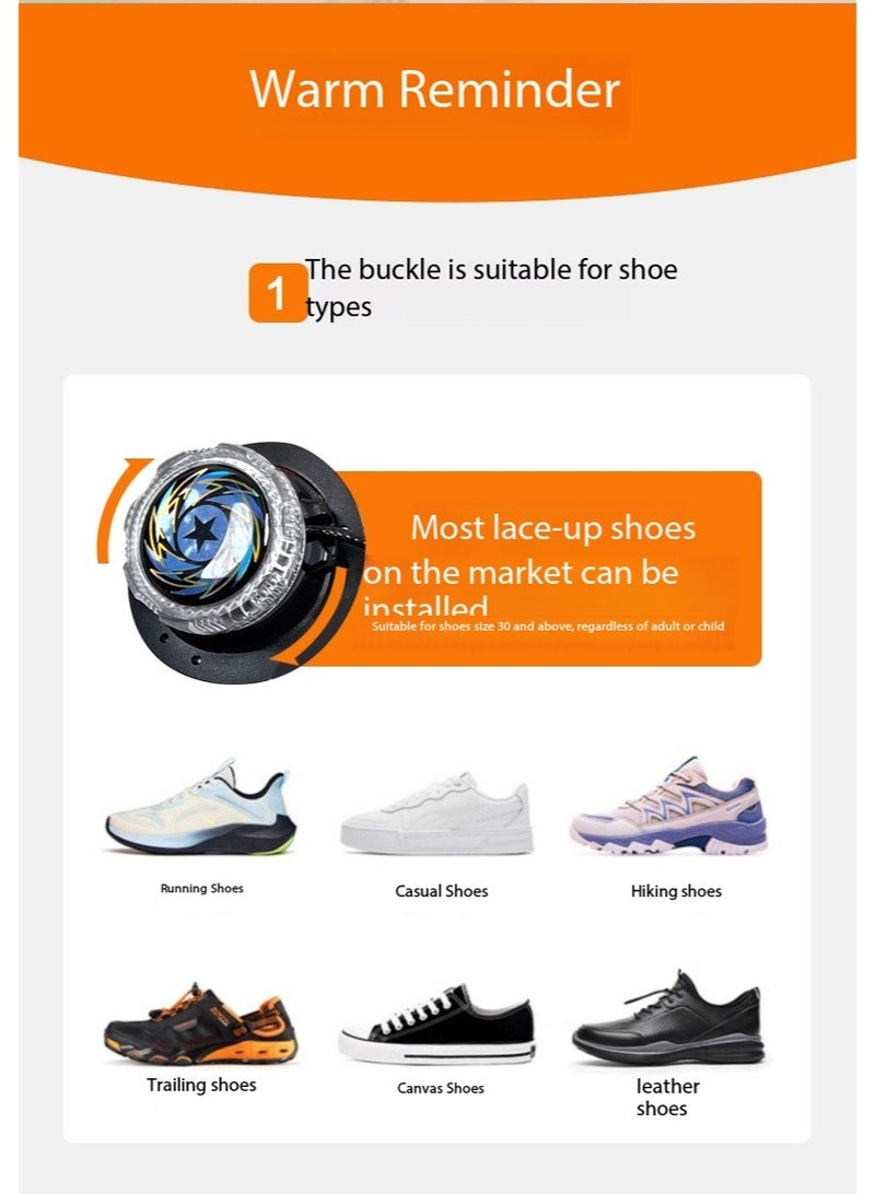 jingpin Rotating Button No-Tie Shoelaces - White Pentagon, Large Buckle & Thick Rope Assembled Version, Suitable for Sports, Casual and Hiking Shoes - Image 4