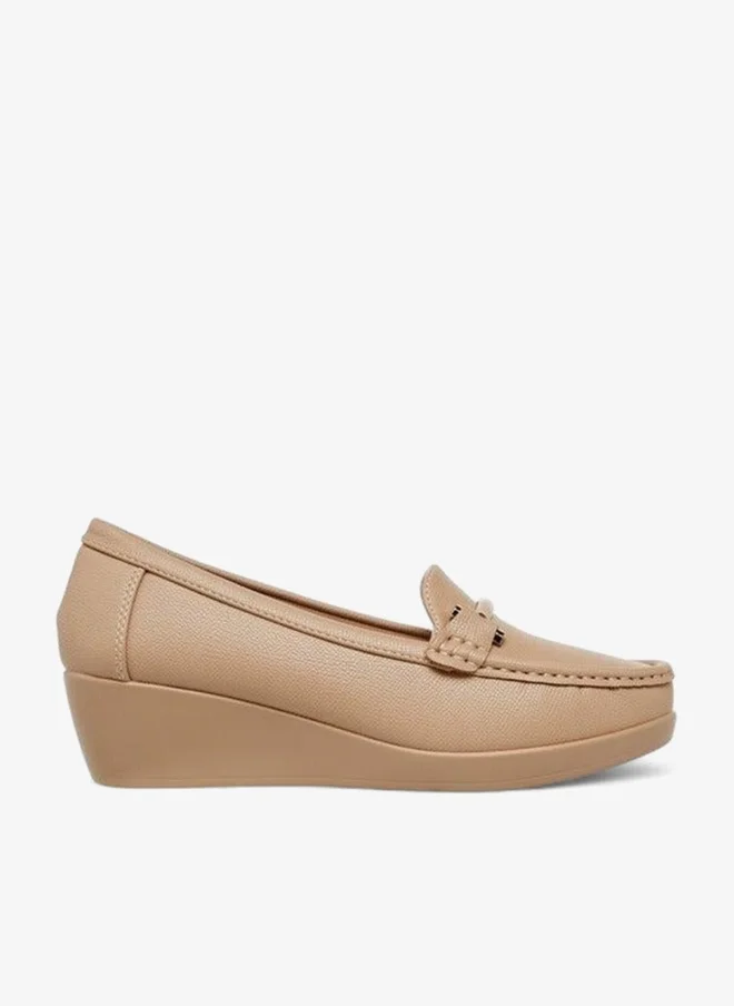 Le Confort Solid Slip-On Loafers with Wedge Heels