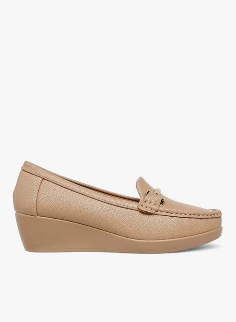Le Confort Solid Slip-On Loafers with Wedge Heels