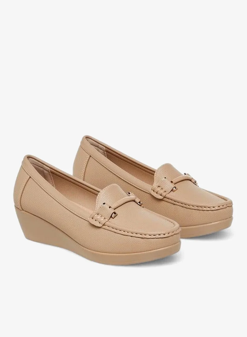 Solid Slip-On Loafers with Wedge Heels