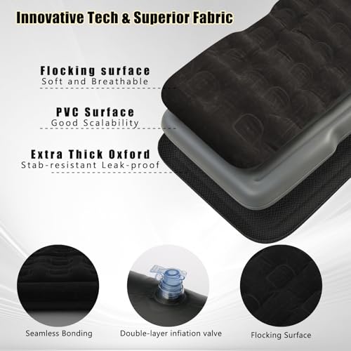 Onirii SUV Air Mattress Bed,Thickened Flocking Flocking Travel Camping Bed with 2 Pillows & Air Pump,Portable Inflatable Car Sleeping Mattress for SUV Trunk and Rear Seat - Image 5