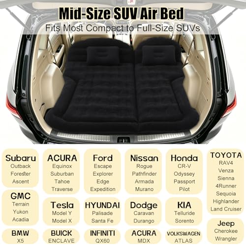 Onirii SUV Air Mattress Bed,Thickened Flocking Flocking Travel Camping Bed with 2 Pillows & Air Pump,Portable Inflatable Car Sleeping Mattress for SUV Trunk and Rear Seat - Image 4