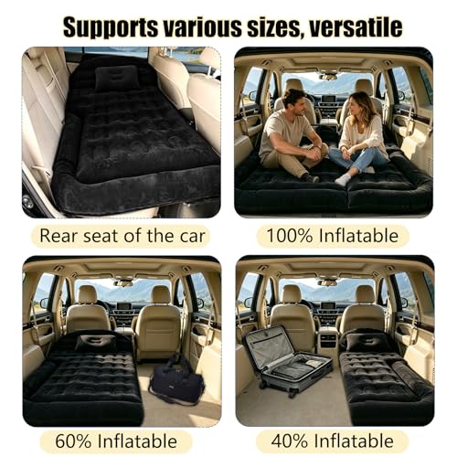 Onirii SUV Air Mattress Bed,Thickened Flocking Flocking Travel Camping Bed with 2 Pillows & Air Pump,Portable Inflatable Car Sleeping Mattress for SUV Trunk and Rear Seat - Image 3