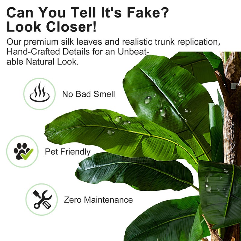 Bailikang Artificial Banana Tree 6ft, Faux Tropical Palm Tree Plant with Realistic Leaves, Low Maintenance Indoor Outdoor Decor for Home Office Porch, in Nursery Pot - Image 2