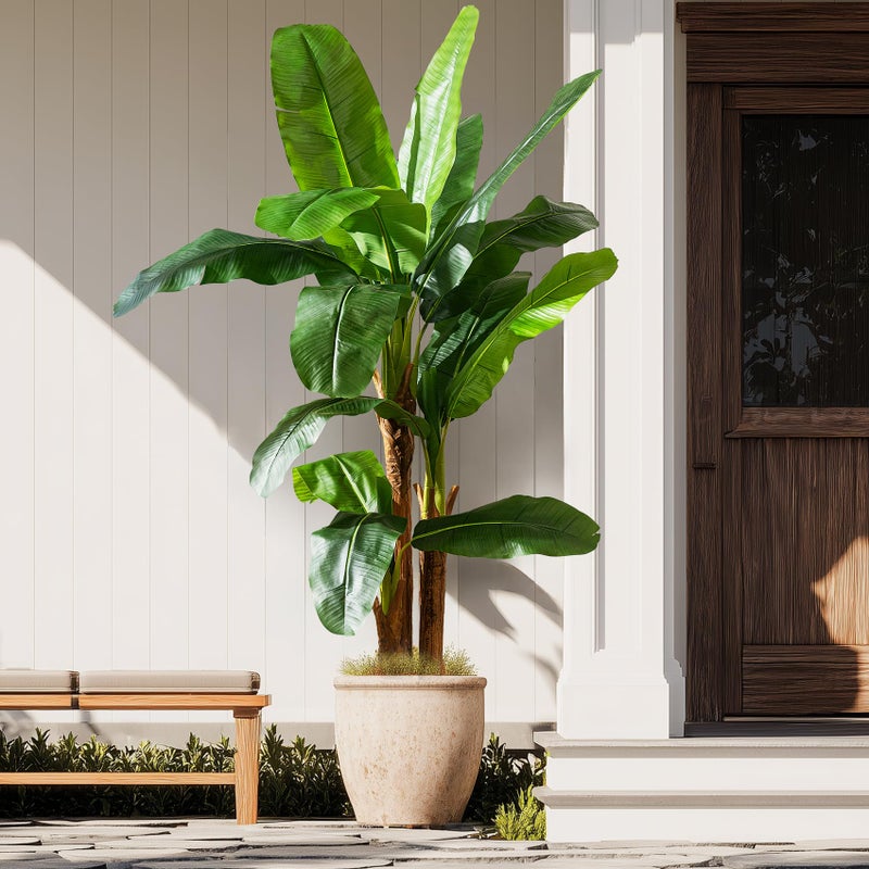 Bailikang Artificial Banana Tree 6ft, Faux Tropical Palm Tree Plant with Realistic Leaves, Low Maintenance Indoor Outdoor Decor for Home Office Porch, in Nursery Pot - Image 1