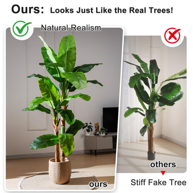 Bailikang Artificial Banana Tree 6ft, Faux Tropical Palm Tree Plant with Realistic Leaves, Low Maintenance Indoor Outdoor Decor for Home Office Porch, in Nursery Pot - Image 3