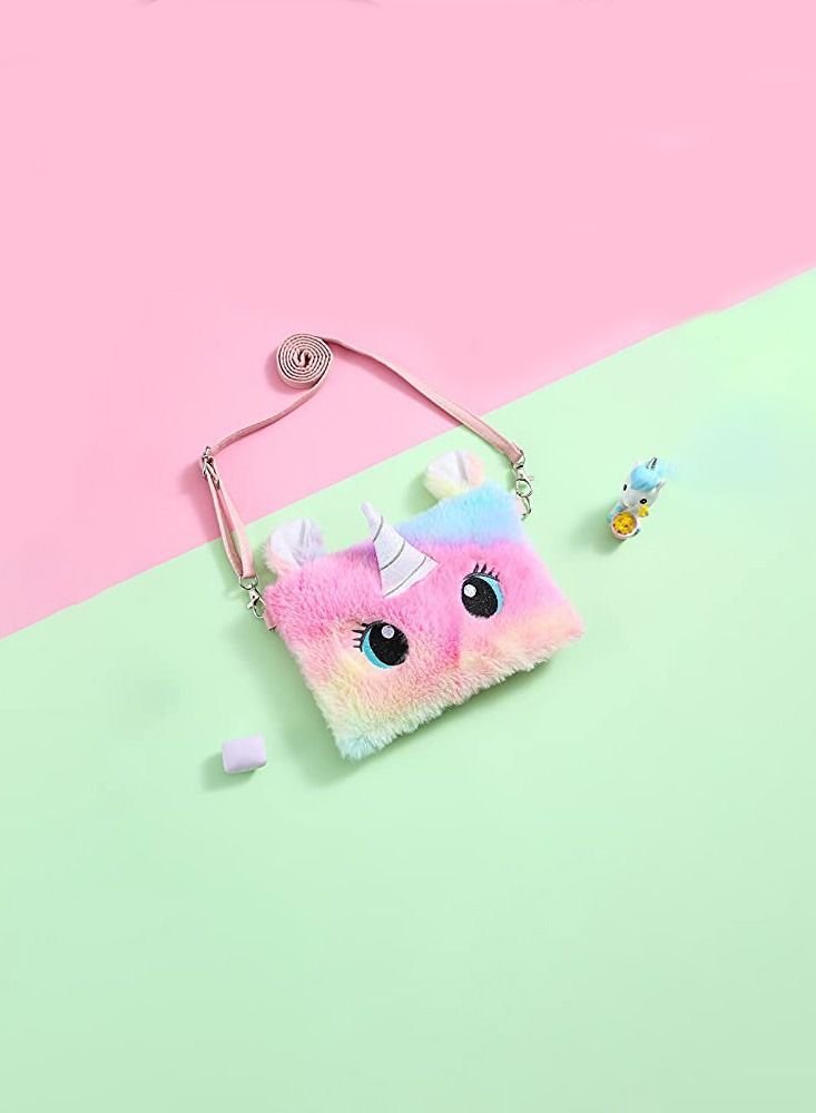 Y&D Little Girls Shoulder Bags Wallets Messenger Plush Unicorn Tie Dye Rainbow Kids Coin Purses Cute Princess Handbags Accessories for - Image 3